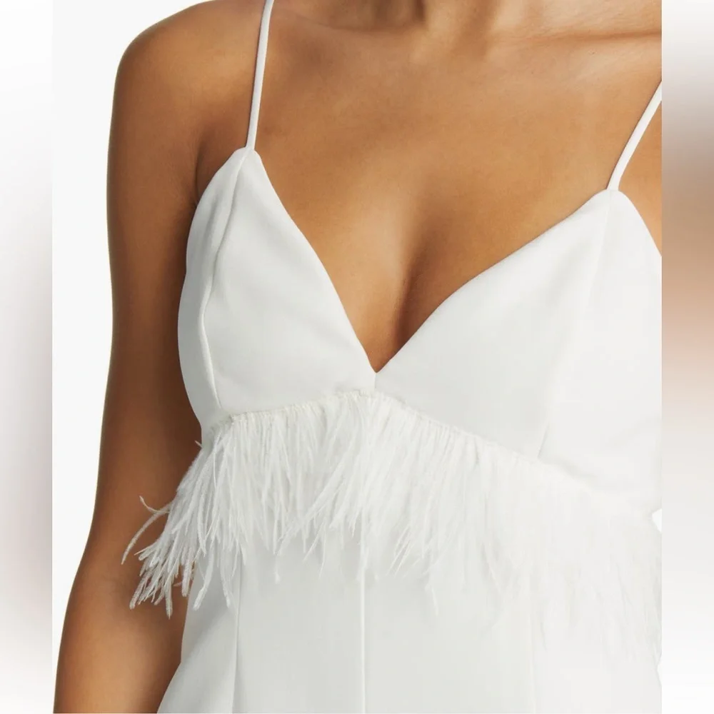 NWT SAYLOR Krysta Feather Bridal Wedding Reception Formal Jumpsuit White Large - Picture 4 of 4